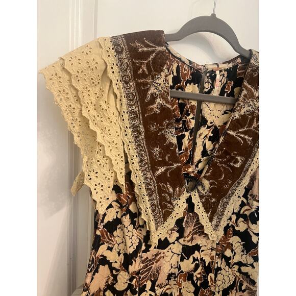 Free People Bali Antoinette Corduroy Mini Dress M Peter Pan Collar Boho Chic - Picture 10 of 14